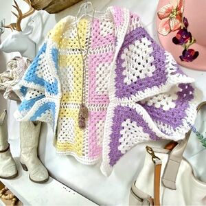 Artisan granny square knit boho cocoon kimono w prairie shabby chic vibe